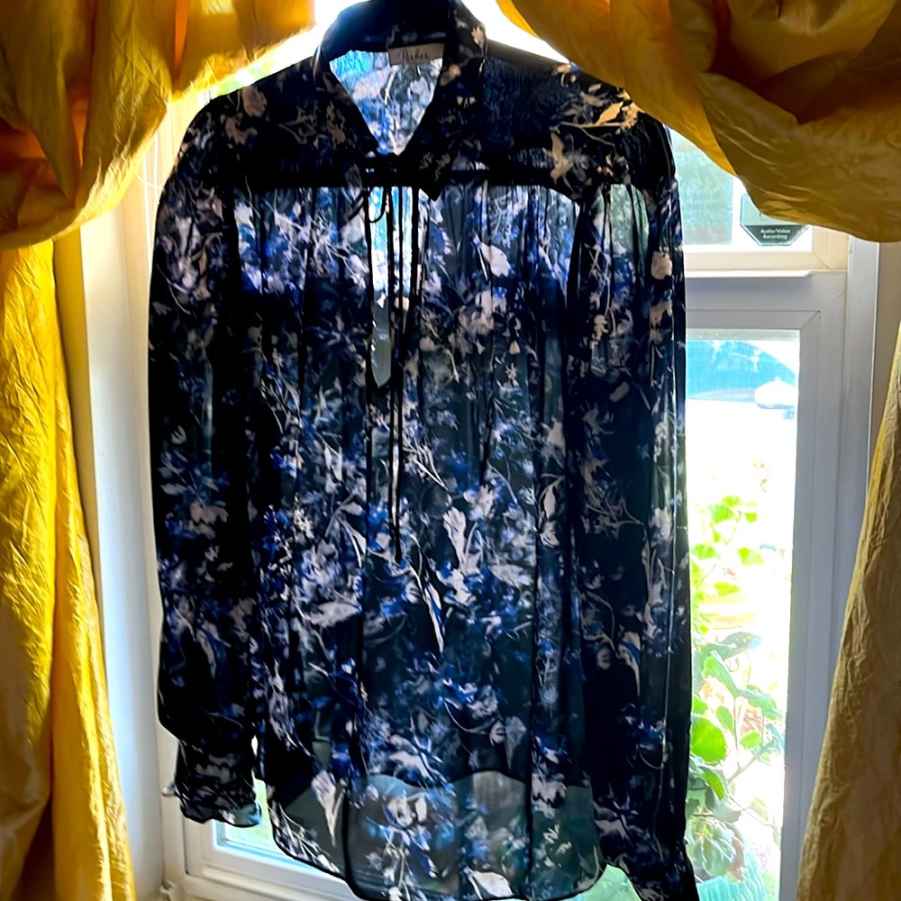 Navy sheer blouse.